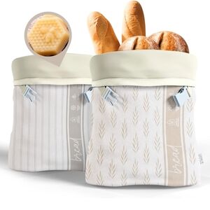 Reusable Bread Bags with Cream and Tan Design
